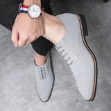 Hnzxzm New Gray/black Chelsea Pointed Toe Leather Shoes Fashion Business Men Lace Up Shoes Spring and Autumn Suede Casual Leather Shoes