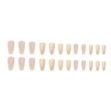 Hnzxzm 24Pcs Medium Long Ballet Fake Nails Art Flat Head Gold Line Frosted False Nails Press on Full Cover Removable Stick on Nail Tips