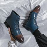 Hnzxzm Men Short Boots Blue Fashion Handmade Men Ankle Boots Lace-up Square Toe Mixed Colors  Botas Cuturno Masculinas