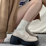 Hnzxzm Chunky Loafers Female British Style Thick Sole Slip On Mary Janes Shoes College Style Casual Fashion Shoes Girls