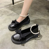 Hnzxzm Anklet Chain Buckle New Designer Women Shoes Summer Casual Leather Shoes for Women Bowknot Solid Color Loafers Ladies