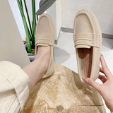 Hnzxzm Large Size 34-43 Women's Flat Shoes Soft Sole Anti Slip Casual Bean Shoes New Knitted Woven Flats Shoes Slip on Loafers