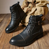 Hnzxzm Autumn Winter Anti Slip Retro Man Leather Boots Lace Up High Top Ankle Boots Outdoor Men Martiin Boot Side Zipper Tooling Boots