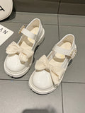 Hnzxzm Lolita Style Mary Jane Shoes Mid Heel Kawaii Cute Women's New Summer Bow White Platform Japanese Jk Uniform Shoes