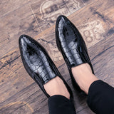 Hnzxzm Hot Summer Slip-on Business Leather Loafers Crocodile&Checked Pattern Dinner Men Dress Shoes Fashion Social Shoes Glossy Black