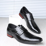 Hnzxzm Autumn Spring Classic Derby Shoes for Men Leather Crocodile Pattern Dress Lace-up Casual Business Wedding Party Comfortable