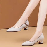 Hnzxzm Women Cute Sweet High Quality Green Slip on Heel Pumps for Party Ladies Casual Comfort Shoes