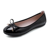 Hnzxzm Size 42/43 Ladies Single Shoes Bowtie Flats Patent Leather Loafers Women Round Toe Roll-Up Shoes Woman Bridesmaid Flats