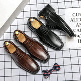 Hnzxzm  Quality Business Men Dress Shoes Square Head Male Casual Leather Shoes 2024 Lace Up Wedding Men Gentleman Derby Shoes