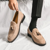 Hnzxzm Fashion Brand Men's Tassel Suede Slip-on Leather Driving Shoes Designer Mens Moccasins Retro Pointed Banquet Social Shoes Male