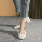 Hnzxzm Ladies Summer Footwear Square Toe Shoes for Women with Medium Heels White Office Social Free Shipping Fashion A Spring Y2k