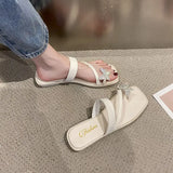 Hnzxzm Woman Slippers Crystals Summer Jewels Sandals on Beach Slides Off White Shoes for Women 2024 Flip Flops Low Heel Rhenstone Vip F