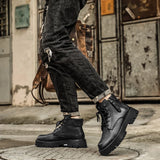 Hnzxzm Boots Men lace up Brand Comfortable Fashion Leather Men's Boots high top Leather High Quality British Men's ankle Boots