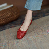 Hnzxzm Women's Summer Footwear with Bow Red Shoes for Woman 2024 Round Toe Flat Flats Normal Leather Casual Free Shipping Offer Fashion