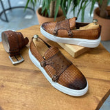 Hnzxzm New Brown Men's Vulcanize Shoes Double Buckle Monk Shoes Black  Slip-On Lazy Shoes Handmade  Free Shipping Men Casual Shoes