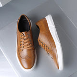 Hnzxzm Plus Sizes Men's Casual Leather Shoes Men Fashion British Board Shoes Mens Lace-up Retro Brogue Shoes Flats