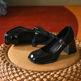 Hnzxzm Mary Janes Vintage Black Sandals Woman Buckle Non-Slip Casual Medium Heels Office Ladies Solid Elegant Heels Korean 2024 Summer