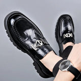 Hnzxzm Spring Autumn Fashion Slip-on Thick Sole Leather Male Loafers Designer New British Style Retro Men's Dress Shoes