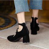 Hnzxzm Fashion Heel Women's High Heels Shoes New Black Suede Heels for Women Buckle Mary Jane Shoes Ladies Office Dress Pumps