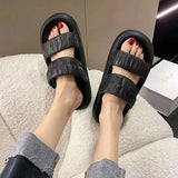 Hnzxzm Woman Slippers Round Toe Summer Open Low Heel Indoor Sandals Outside Slides Green Height Shoes for Women 2024 New Fashion B Sale