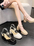 Hnzxzm French Vintage Black Shoes Non Slip Women Elegant Comfort Square Toe Sandals Summer Korean Fashion Hollow Shoes Office Lady