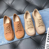 Hnzxzm Woman's Winter New Leather Lace Up Plush Warm Flat Sole Cotton Shoe Soft  Non Slip Widened Round Toe Mom's  Shoes