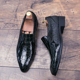 Hnzxzm Hot Summer Slip-on Business Leather Loafers Crocodile&Checked Pattern Dinner Men Dress Shoes Fashion Social Shoes Glossy Black