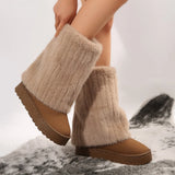 Hnzxzm New 2024 Winter Mid-calf Boots Thick Plush Thick Sole Non-slip Fashion Solid Color Cotton Women Boots  Retro Brown Snow Boots