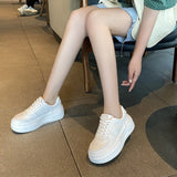 Hnzxzm 2024 New White U Leather Women's Casual Woman Vulcanize Sneakers Breathable Sport Walking Platform Flats Running Shoes