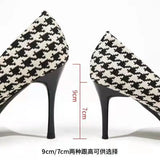 Hnzxzm Womens Summer Footwear Pointed Toe Shoes for Woman Office on Heeled Pumps High Heels Stilito Sale Beige Plaid Free Shipping