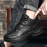 Hnzxzm Men Winter Boots Warm Plush Thickened Snow Boots Lace up Leather Shoes Non-slip Ankle Boots for Men Flats