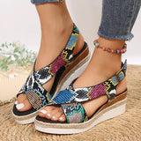 Hnzxzm Snake Print Wedges Sandles for Women Summer 2024 Buckle Strap Platform Sandals Woman Lightweight Non Slip Beach Sandalias