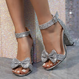 Hnzxzm Fashion Sequined Bowknot Women Sandals Sexy Ankle Strap Gladiator High Heels Open Toe Party Dress Shoes Female Gold Silver