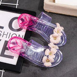 Hnzxzm Slides on Beach Summer Clear Sandals Jelly Woman Slippers Low Heel Shoes for Women Bathroom House Transparent Home Shoe B I