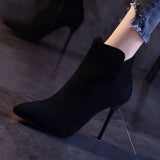 Hnzxzm Booties Very High Heels Short Shoes for Woman Pointed Toe Footwear Black Heeled Women's Ankle Boots Free Shipping Offer New In