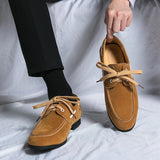 Hnzxzm Hot Selling Korea Version Suede Sailboat Shoes Men's Fashion Shoes Black Leather Loafers Lace-up Moccasins Casual Business Shoes