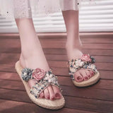 Hnzxzm Shoes for Women Flat Slides Open Toe Round Sandals Outside on Beach Flower Woman Slippers Top Designs Waterproof Vip 39 Luxury B