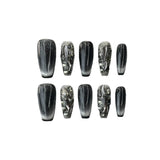 Hnzxzm 10Pcs Black Handmade Black Eye Cat False Press On Nails Crystal Full Cover  Manicuree Wearable Artificial Nails Design For Girls