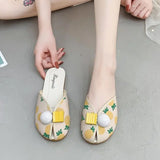 Hnzxzm Slides Kawaii Shoes Round Toe Cute Women's Slippers and Ladies Sandals Mules Summer 2024 Flat Outside Comfortable Elegan Y 39 W