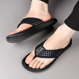 Hnzxzm Men's Flip Flops Summer New Lightweight Woven Slippers Fashion Casual Outdoor Sandals Breathable Anti Slip Beach Shoes