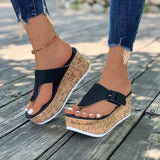 Hnzxzm Women Summer Flip Flops Shoes Female Wedge Platform Sandal  Slip On Buckle Decor Non-slip Platform Wedge Slides Shoes