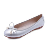 Hnzxzm Size 42/43 Ladies Single Shoes Bowtie Flats Patent Leather Loafers Women Round Toe Roll-Up Shoes Woman Bridesmaid Flats