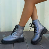 Hnzxzmr Patent Leather Ankle Boots Women Punk Gothic Colour Motorcycle Botas Woman Fashion Thick Bottom Lace Up Shoes