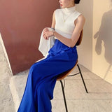 Hnzxzm Blue White Wide Leg Pants Spring 2024 Womens Fashion Loose Women's Pants Office Full Length High Waisted Wide Trousers for Women