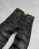 Hnzxzm Baggy Jeans for Men Y2k Hip Hop Distressed Retro Black Pants  Oversized Embroidery Harajuku Gothic Wide Leg Trousers Streetwear