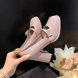 Hnzxzm Sweet Bowknot High Heels Mary Janes Women Cute Round Toe Patent Leather Pumps Woman Slip-On Square Heeled Bow Party Shoes Ladies