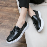 Hnzxzm Best Quality Leather Mens Sneakers Luxury Slip-on Boat Shoes Spring and Autumn Tassel Loafers Thick Soled Social Shoes for Men