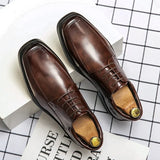 Hnzxzm  Quality Business Men Dress Shoes Square Head Male Casual Leather Shoes 2024 Lace Up Wedding Men Gentleman Derby Shoes