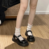 Hnzxzm Japan Style School Uniform Platform Shoes Women Autumn Round Toe Patent Leather Mary Shoes Woman Butterfly Buckle Jk Shoes