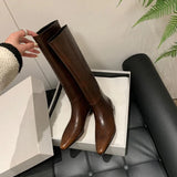 Hnzxzm Vintage Women Knee High Boots Fashion Slip On Long Booties Autumn Winter Low Heels Ladies Warm Short Plush Shoes